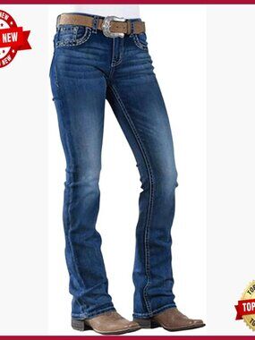 Mid Rise Bootcut Jeans, Stretchy Denim Pants, Straight Leg Fit